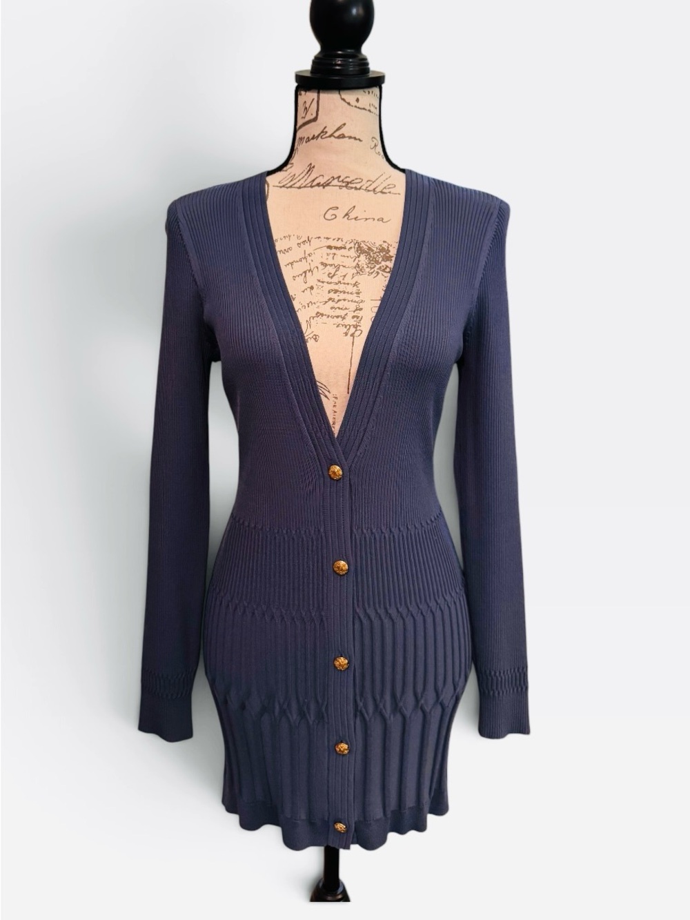 White House Black Market Blue Ribbed Button-Front Sweater Cardigan